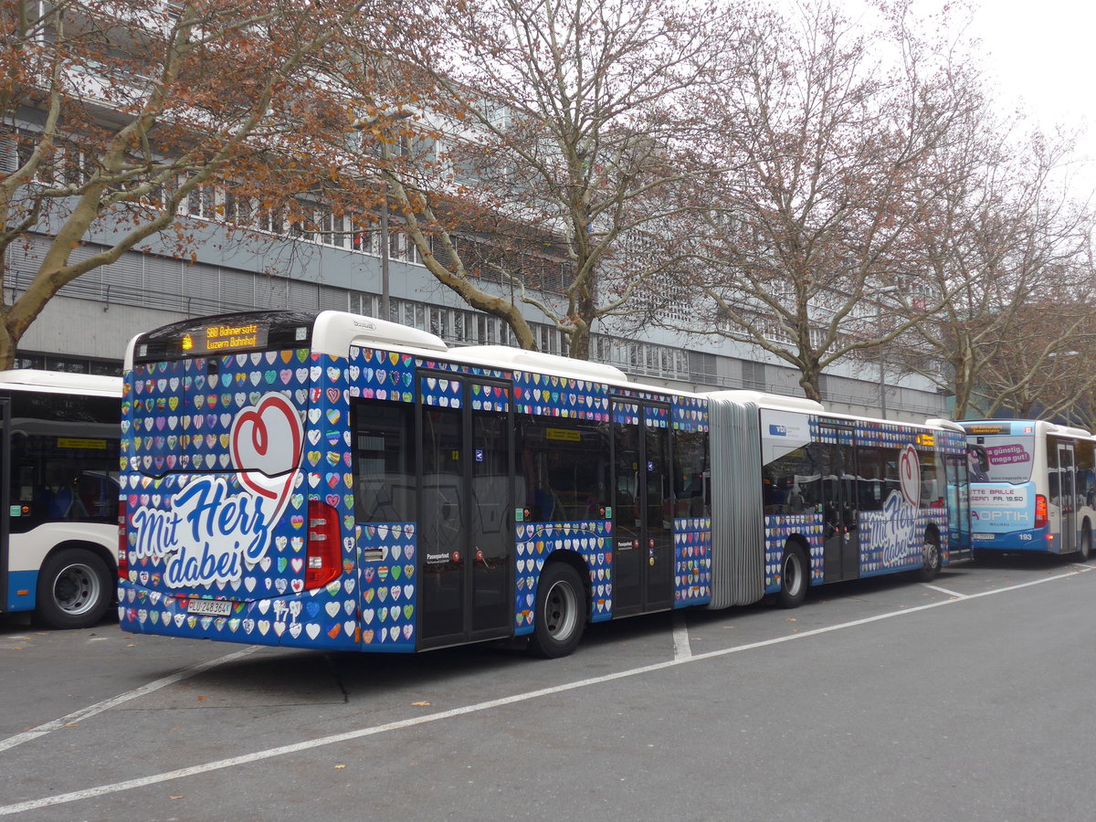 (199'358) - VBL Luzern - Nr. 171/LU 248'364 - Mercedes am 18. November 2018 in Luzern, Inseli-P