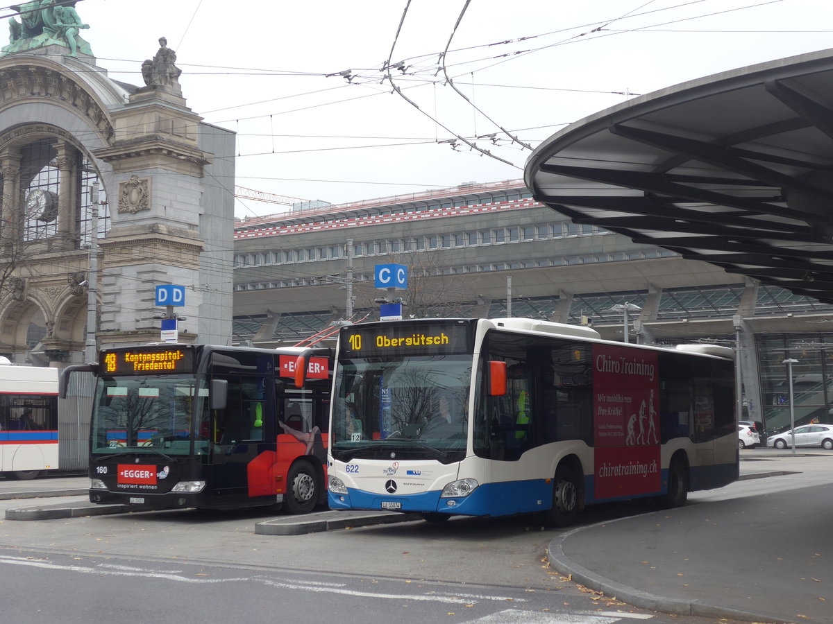 (199'377) - VBL Luzern - Nr. 622/LU 15'074 - Mercedes am 18. November 2018 beim Bahnhof Luzern