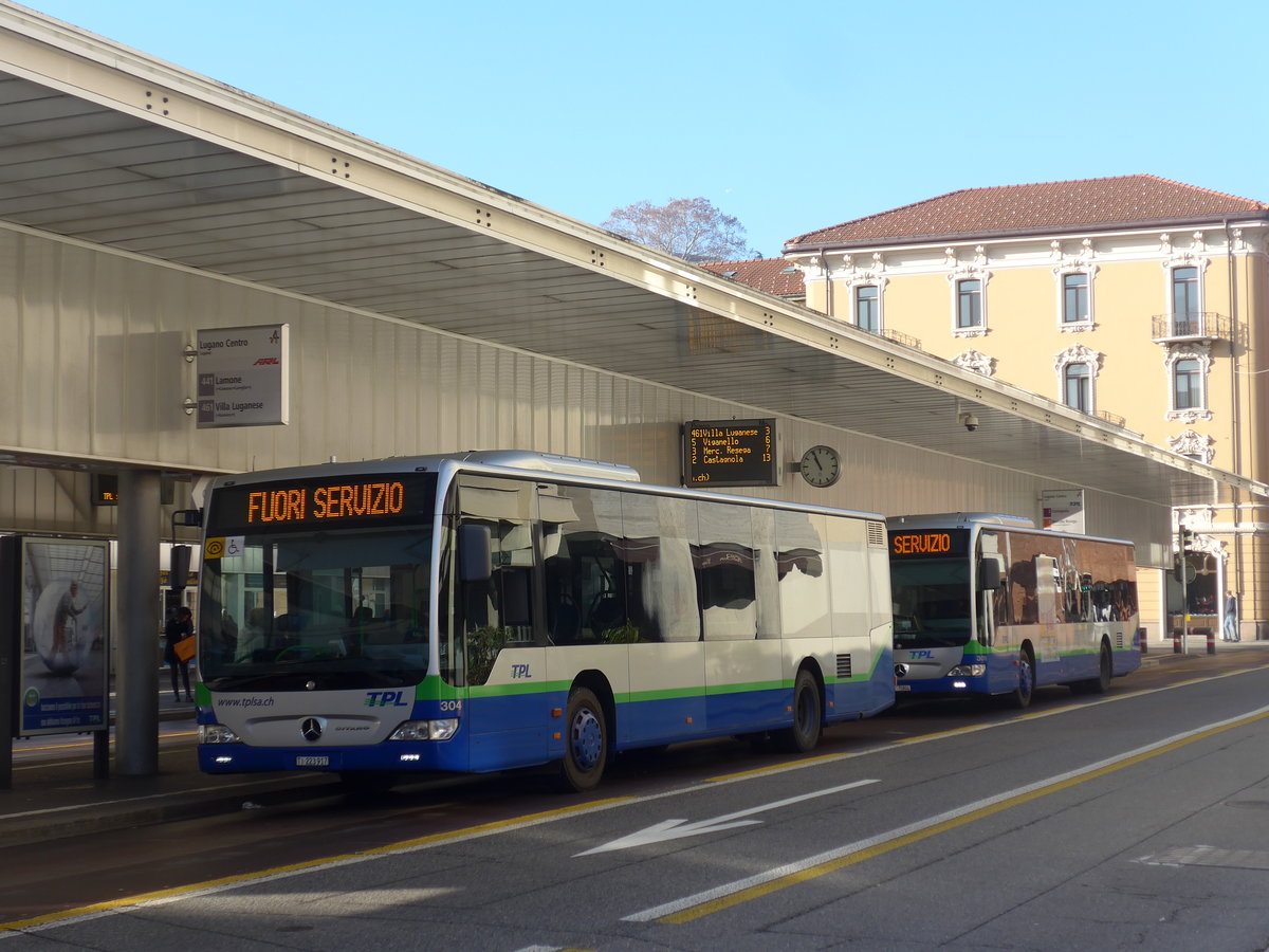 (199'687) - TPL Lugano - Nr. 304/TI 223'917 - Mercedes am 7. Dezember 2018 in Lugano, Centro