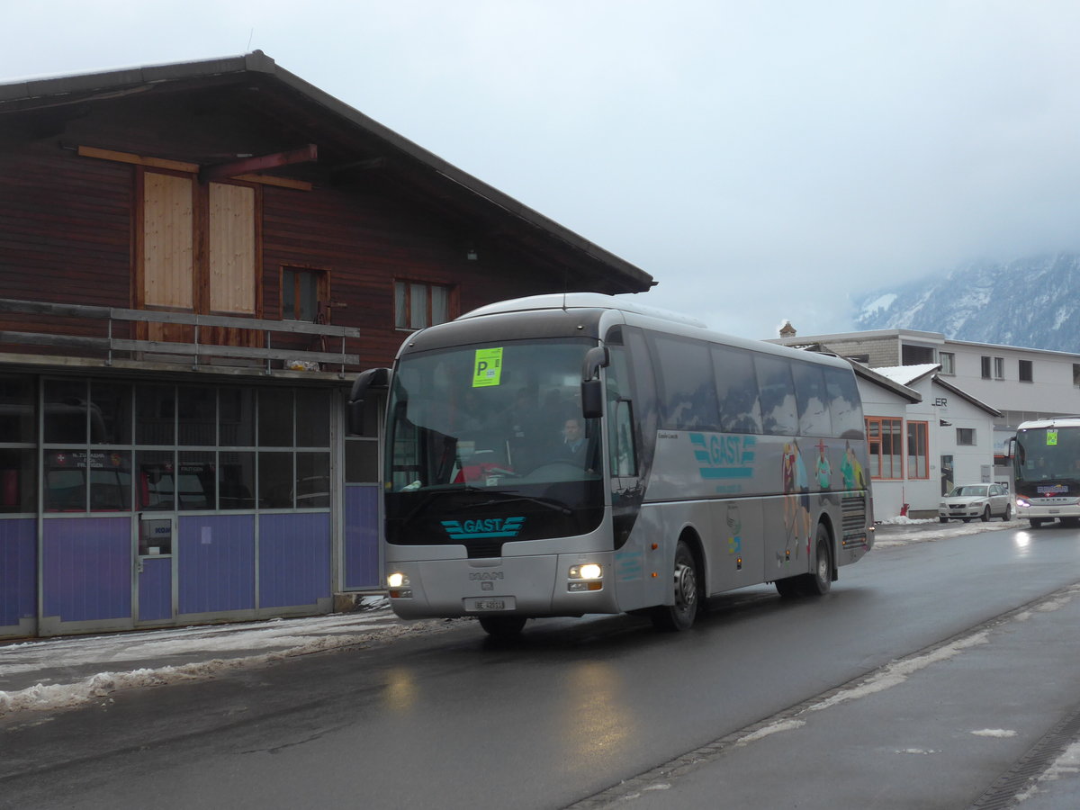 (201'005) - Gast, Utzenstorf - BE 42'011 - MAN am 12. Januar 2019 beim Bahnhof Frutigen