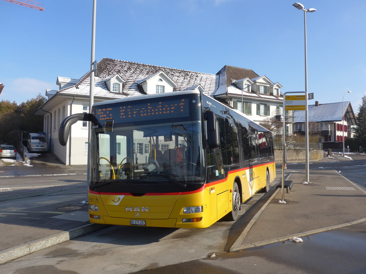 (201'467) - PostAuto Bern - Nr. 541/BE 675'387 - MAN am 4. Februar 2019 beim Bahnhof Mnsingen
