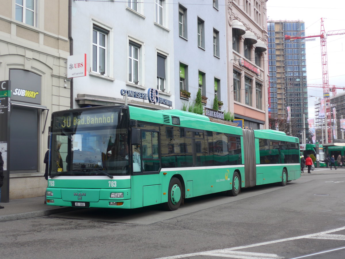 (201'487) - BVB Basel - Nr. 763/BS 3263 - MAN am 11. Februar 2019 beim Bahnhof Basel