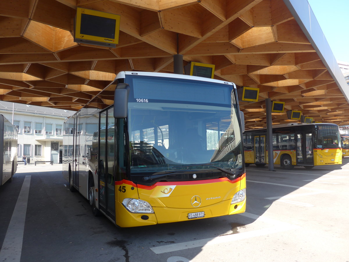 (201'764) - PostAuto Wallis - Nr. 45/VS 488'971 - Mercedes (ex TPC Aigle) am 24. Februar 2019 beim Bahnhof Sion