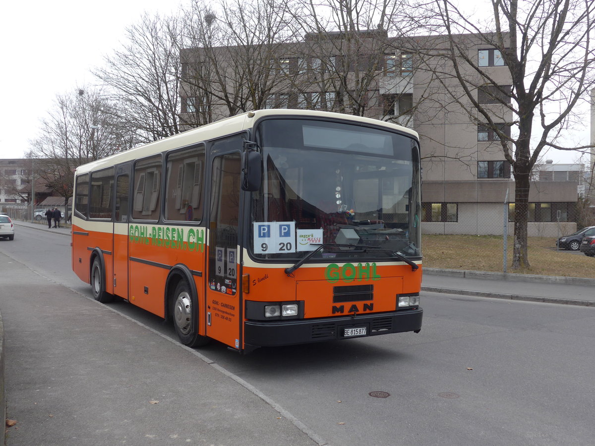 (201'803) - Gohl, Herzogenbuchsee - BE 815'877 - MAN/Lauber (ex AMSA Chiasso Nr. 19; ex Tresch, Amsteg) am 1. Mrz 2019 in Thun, Expo