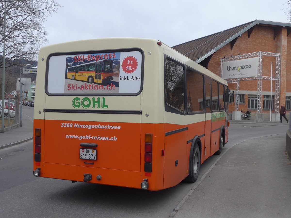 (201'806) - Gohl, Herzogenbuchsee - BE 815'877 - MAN/Lauber (ex AMSA Chiasso Nr. 29; ex Tresch, Amsteg) am 1. Mrz 2019 in Thun, Expo