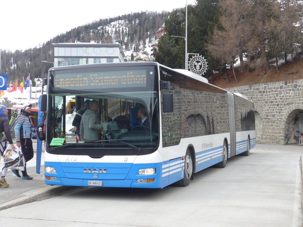 (202'042) - RTB Altsttten - Nr. 9/SG 348'633 - MAN am 10. Mrz 2019 beim Bahnhof St. Moritz