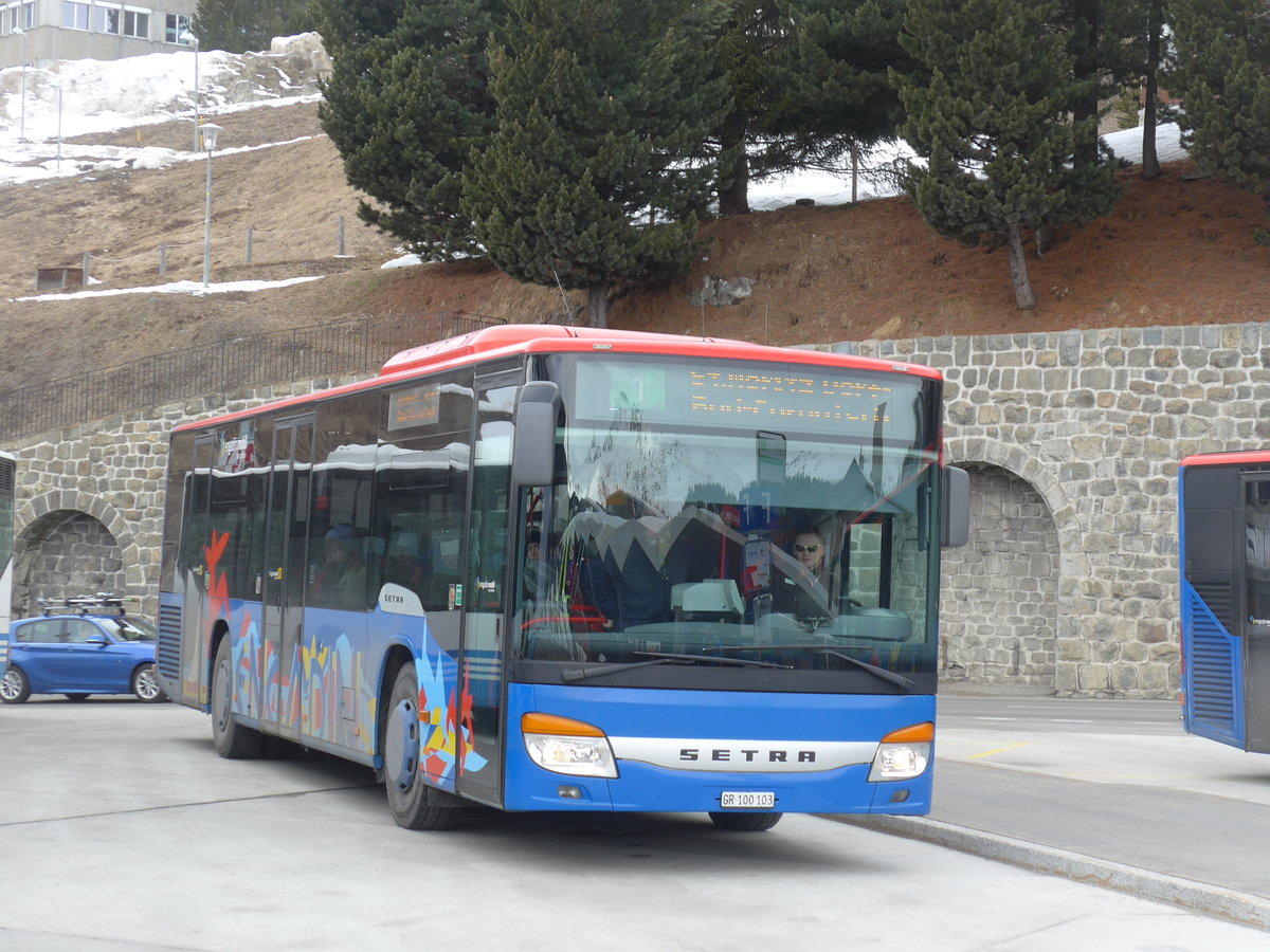 (202'111) - SBC Chur - Nr. 103/GR 100'103 - Setra (ex Nr. 13) am 10. Mrz 2019 beim Bahnhof St. Moritz