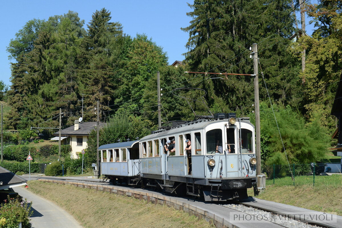 2023-09-09, BC Blonay Chem de Bouricloz.
Automotrices BCFeh 4/4 6 avec MCM BC 10