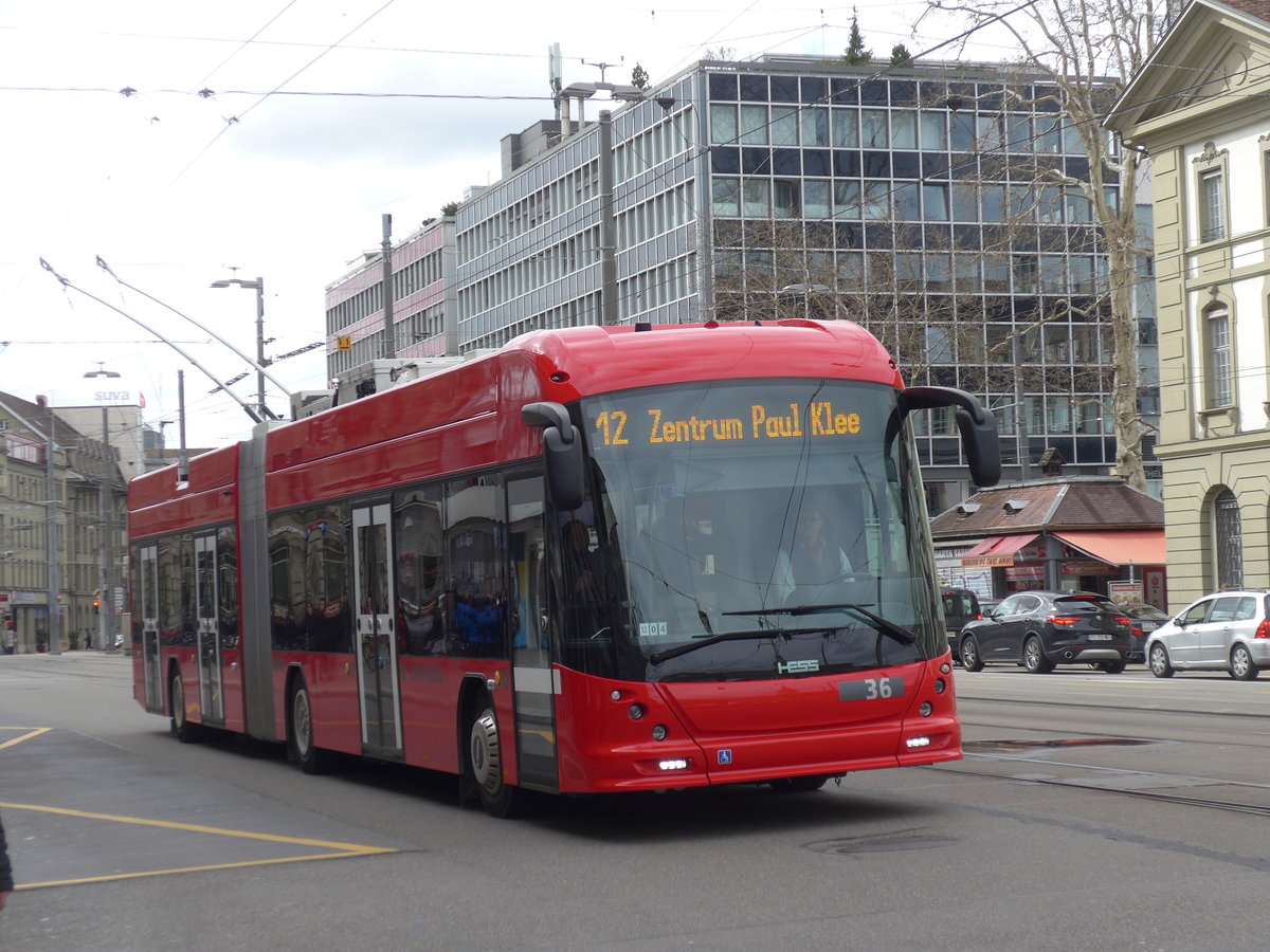 (202'490) - Bernmobil, Bern - Nr. 36 - Hess/Hess Gelenktrolleybus am 18. Mrz 2019 beim Bahnhof Bern