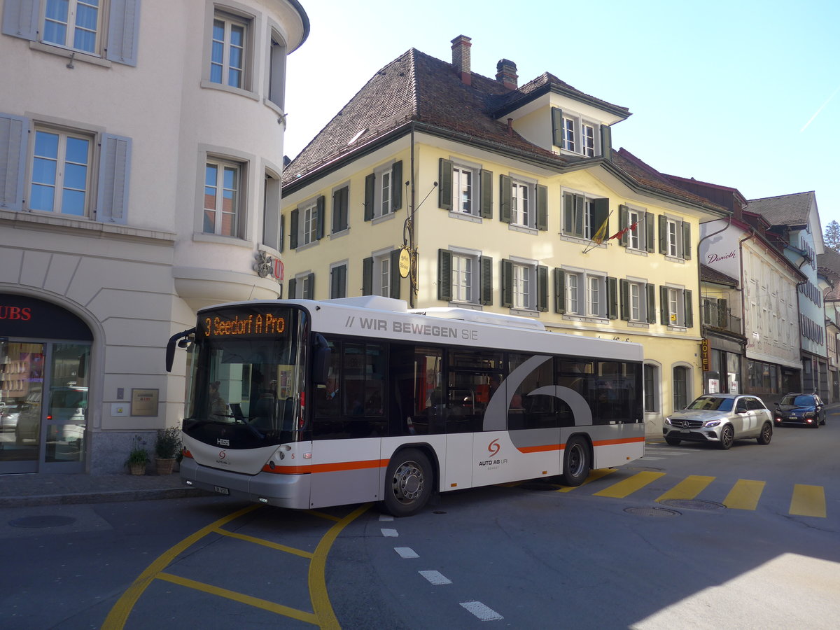 (202'795) - AAGU Altdorf - Nr. 5/UR 9329 - Scania/Hess am 22. Mrz 2019 in Altdorf, Telldenkmal