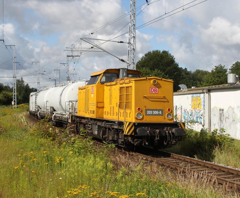 203 306-6 mit Nbz 97995  Blümchentod  von Stralsund nach Berlin-Lichtenberg bei der Durchfahrt in Rostock-Kassebohm.13.08.2017