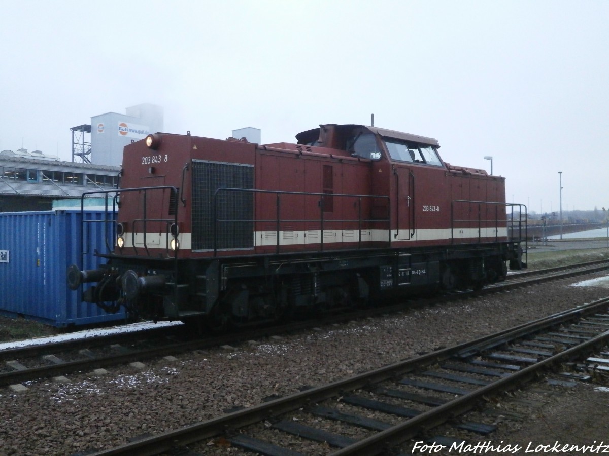 203 843-8 kurz vor der berfhrungsfahrt am Saalehafen in Halle (Saale) am 23.1.15