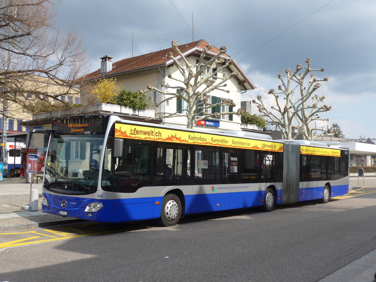 (203'527) - VZO Grningen - Nr. 143/ZH 920'143 - Mercedes am 7. April 2019 beim Bahnhof Meilen