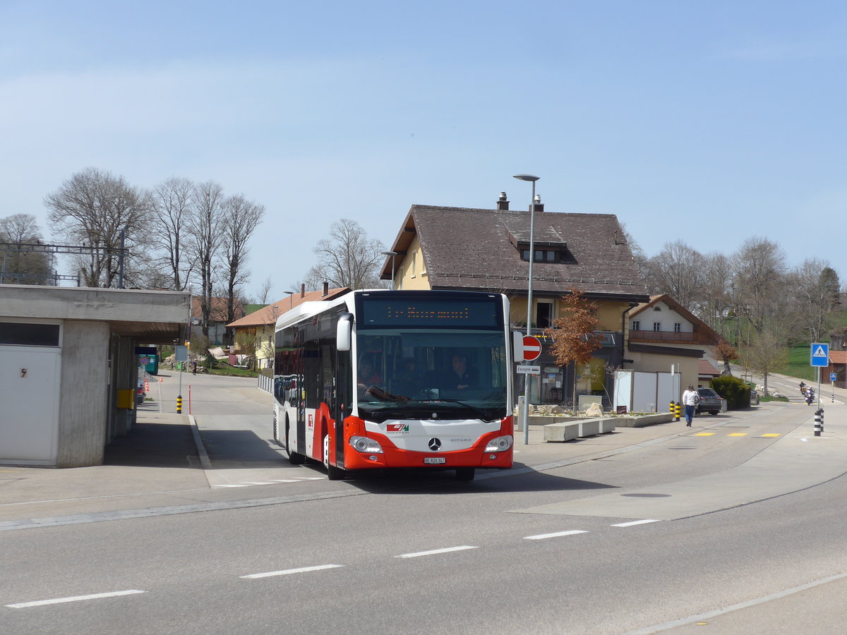 (203'902) - CJ Tramelan - Nr. 127/BE 826'347 - Mercedes am 22. April 2019 beim Bahnhof Les Reussilles