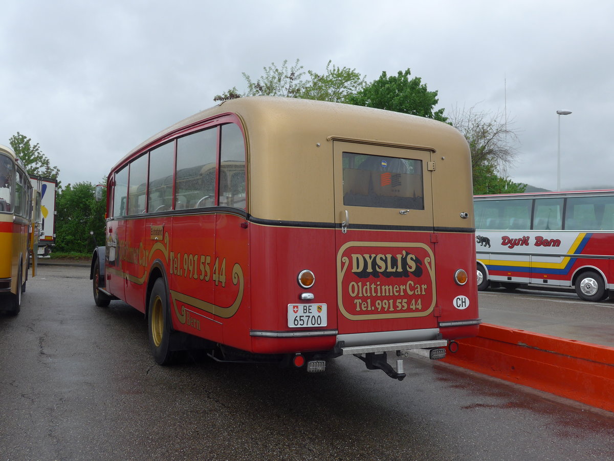 (203'929) - Aus der Schweiz: Dysli, Bern - Nr. 19/BE 65'700 - Saurer/Saurer (ex P 23'085; ex P 2137) am 26. April 2019 in Orschwiller, Raststtte