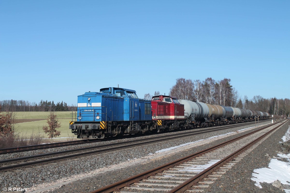 204 036 PRESS und 204 347 MTEG ziehen ein Kesselzug frn Hauer in Weiden/Oberpfalz kurz vor Wiesau/Oberpfalz. 16.02.19