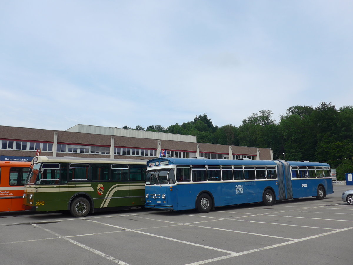 (206'605) - SVB Bern (Bernmobil historique) - Nr. 270/BE 113'270 - FBW/SWS-Gangloff + VBZ Zrich (TMZ) - Nr. 540/ZH 315'491 - Saurer/Saurer (ex Nr. 7540; ex Nr. 540) am 22. Juni 2019 in Emmenbrcke, Debrunner Acifer