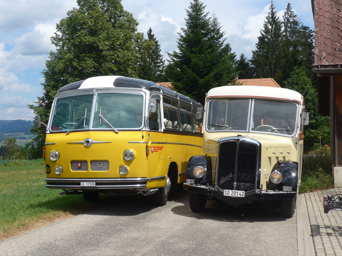 (207'506) - Zimmerli J., Oftringen - AG 57'298 - Berna/Tscher (ex Stutz, Oberlunkhofen; ex Leu, Schongau; ex Wicki, Bremgarten; es P 22'054) + Steiner, Messen - SO 20142 - Berna/Hess (ex Brtschi, Biberen) am 7. Juli 2019 in Waldhusern, Kurhaus