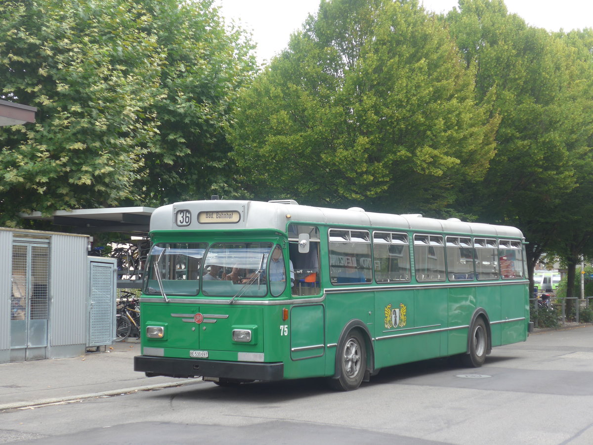 (209'223) - BVB Basel (RWB) - Nr. 75/BE 530'697 - FBW/FHS am 1. September 2019 beim Bahnhof Burgdorf