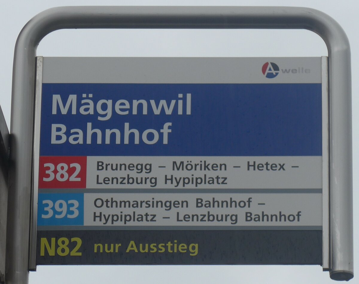 (209'392) - A-welle-Haltestellenschild - Mgenwil, Bahnhof - am 8. September 2019