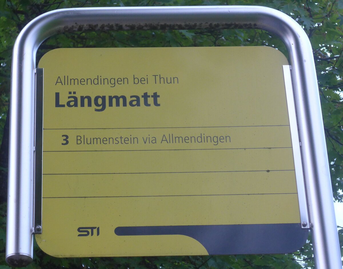 (209'731) - STI-Haltestellenschild - Allmendingen bei Thun, Lngmatt - am 22. September 2019