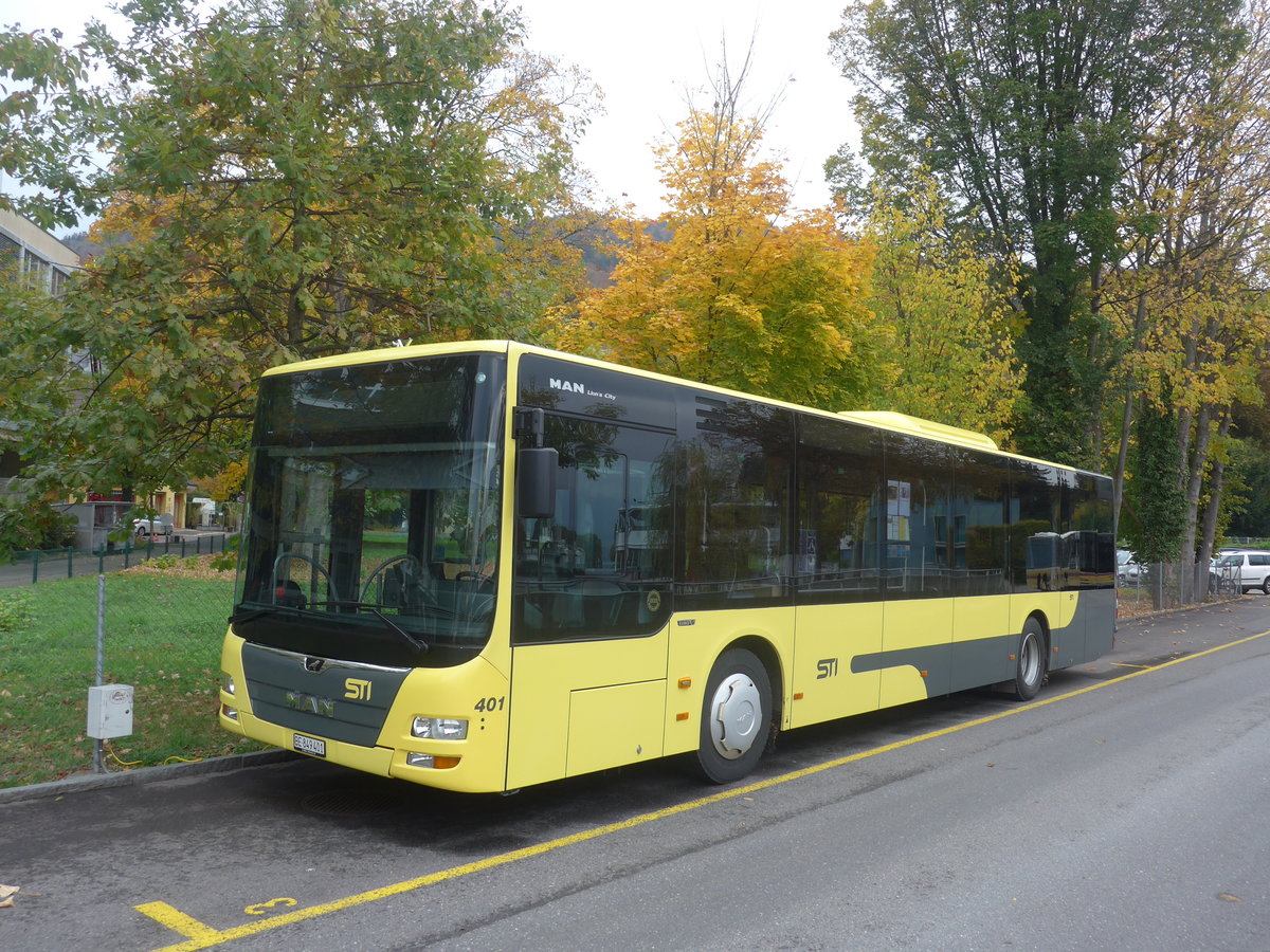 (210'705) - STI Thun - Nr. 401/BE 849'401 - MAN am 28. Oktober 2019 bei der Schifflndte Thun