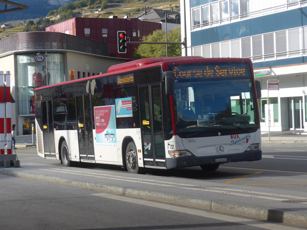 (210'948) - PostAuto Wallis - Nr. 72/VS 415'457 - Mercedes (ex Lathion, Sion Nr. 72) am 9. November 2019 beim Bahnhof Sion