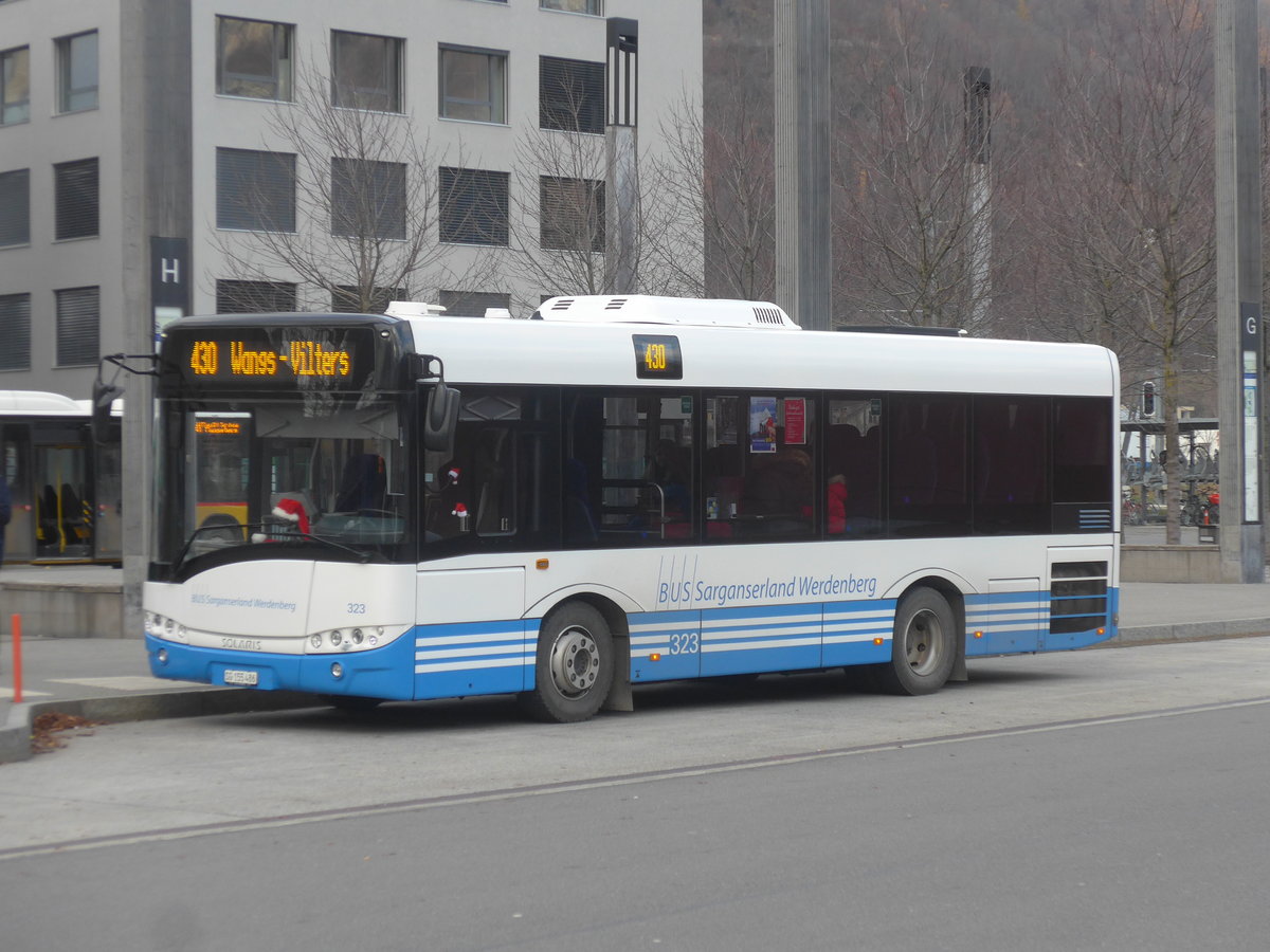 (212'644) - BSW Sargans - Nr. 323/SG 155'486 - Solaris am 7. Dezember 2019 beim Bahnhof Sargans