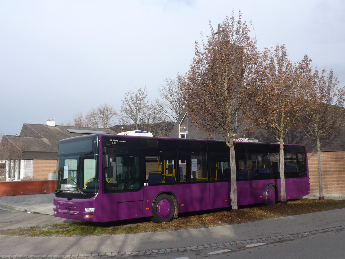 (212'831) - Kirchgemeinde, Steffisburg - MAN (ex STI Thun Nr. 123) am 9. Dezember 2019 in Steffisburg, Kirche Glockental