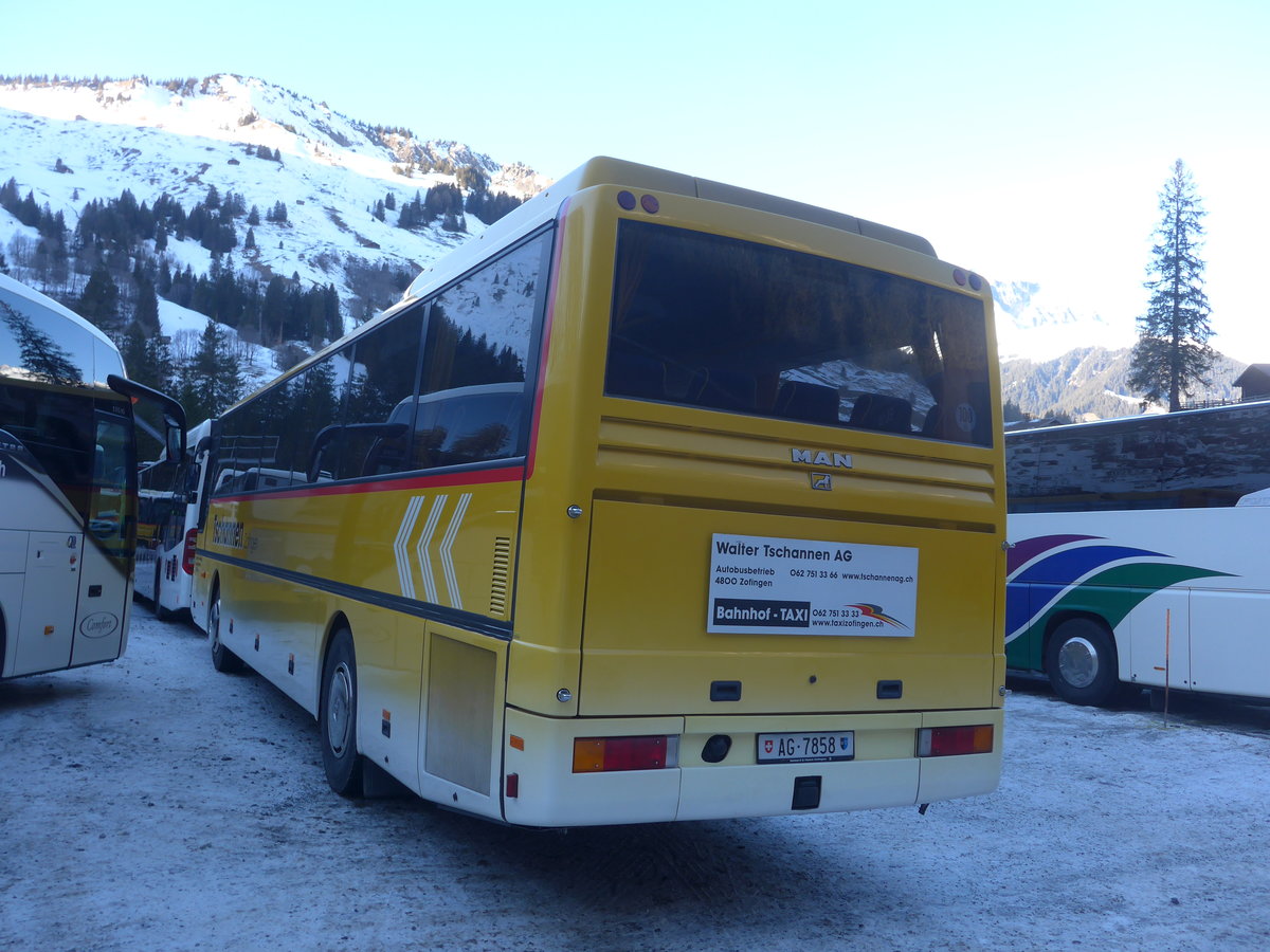 (213'678) - Tschannen, Zofingen - Nr. 6/AG 7858 - MAN (ex STI Thun Nr. 39) am 11. Januar 2020 in Adelboden, Unter dem Birg