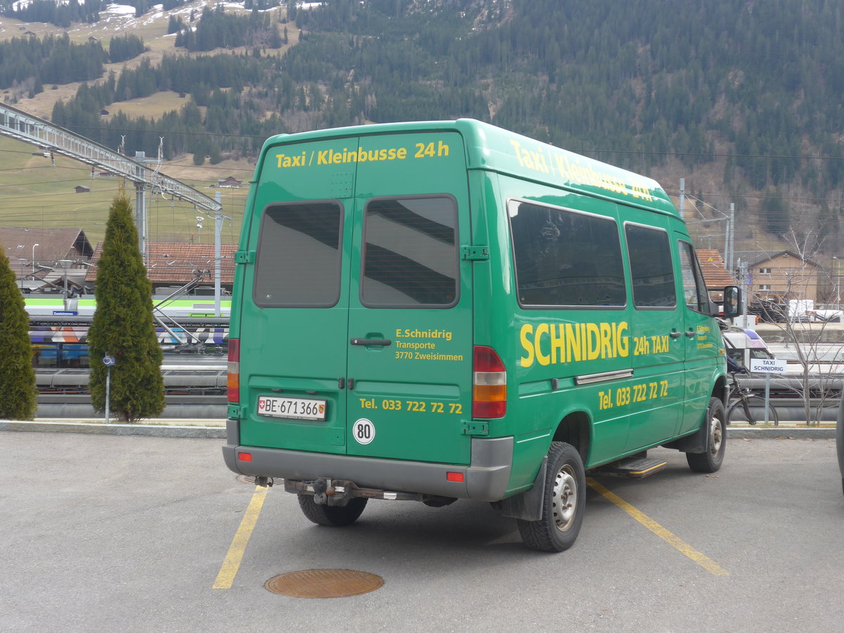 (214'379) - Schnidrig, Zweisimmen - BE 671'366 - Mercedes am 17. Februar 2020 beim Bahnhof Zweisimmen