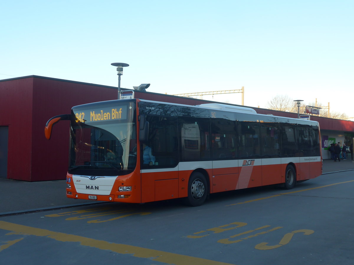 (214'694) - AOT Amriswil - Nr. 412/TG TG 692 - MAN am 20. Feburar 2020 beim Bahnhof Amriswil