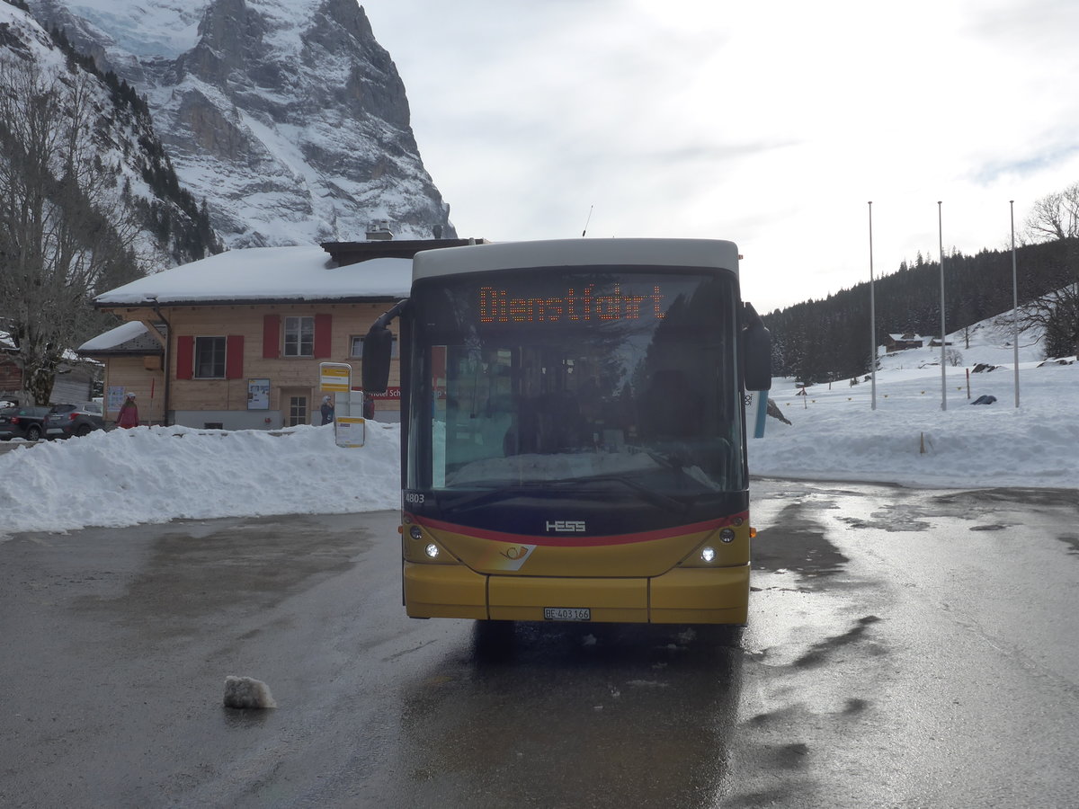 (215'097) - PostAuto Bern - BE 403'166 - Scania/Hess (ex AVG Meiringen Nr. 66; ex Steiner, Messen) am 8. Mrz 2020 auf der Schwarzwaldalp