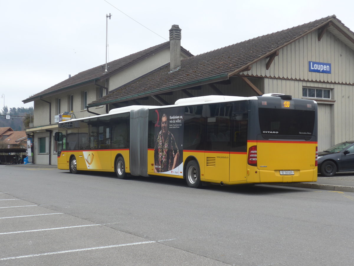 (215'390) - PostAuto Bern - Nr. 636/BE 560'405 - Mercedes am 22. Mrz 2020 beim Bahnhof Laupen