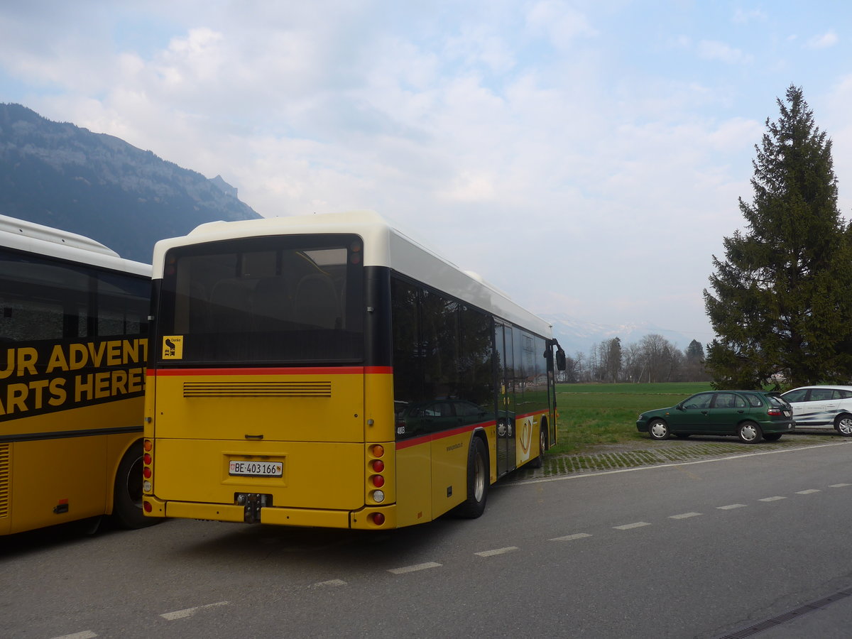 (215'658) - PostAuto Bern - BE 403'166 - Scania/Hess (ex AVG Meiringen Nr. 66; ex Steiner, Messen) am 28. Mrz 2020 in Interlaken, Garage