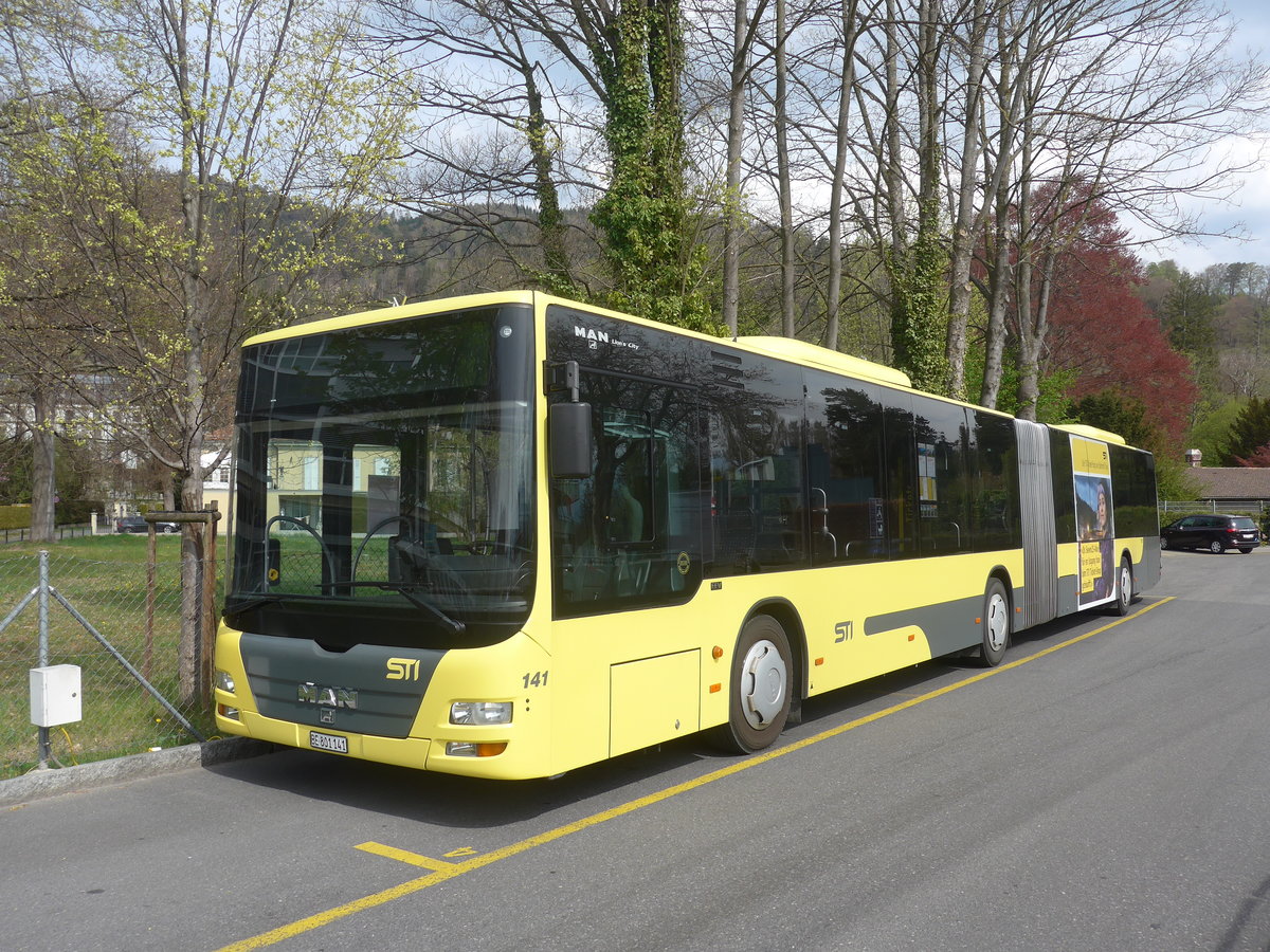 (216'045) - STI Thun - Nr. 141/BE 801'141 - MAN am 13. April 2020 bei der Schifflndte Thun