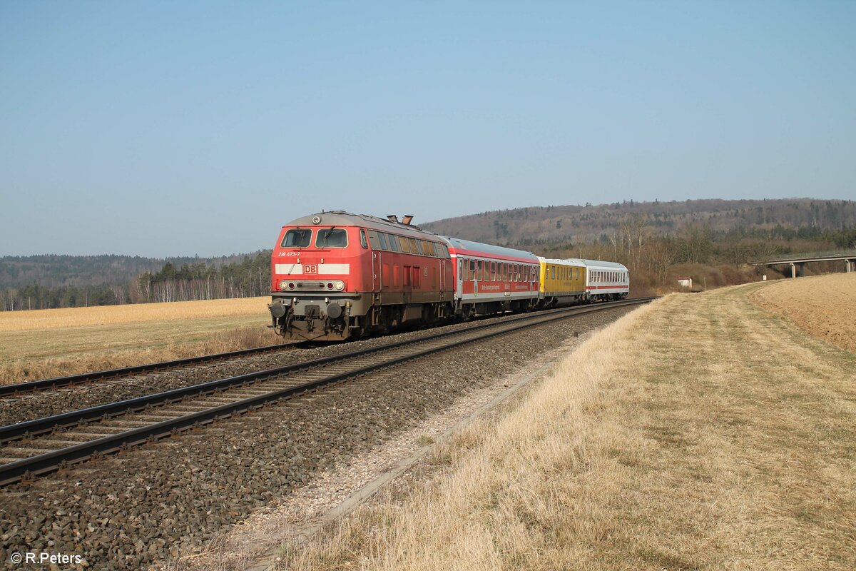 218 473 mit Messzug bei Oberteich nach Weiden/Oberpfalz. 25.03.22