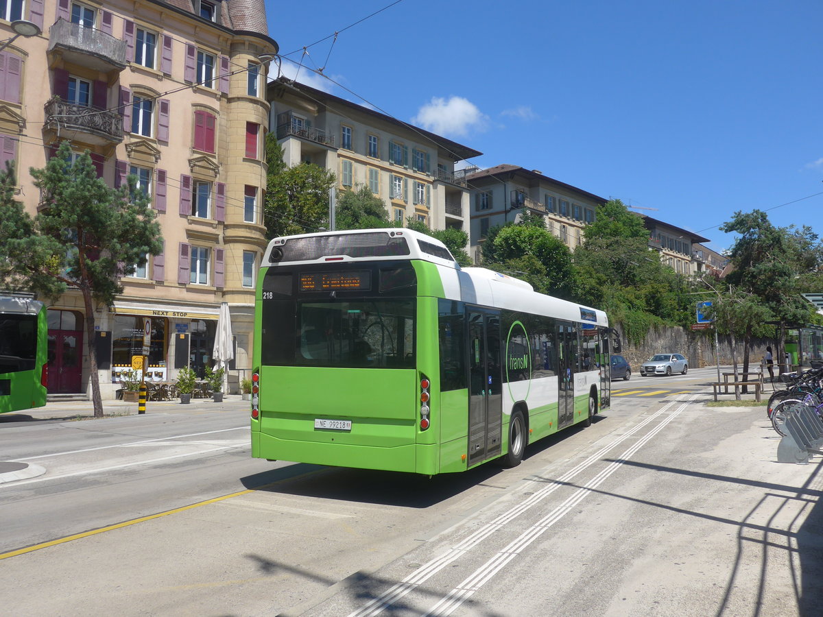 (218'534) - transN, La Chaux-de-Fonds - Nr. 218/NE 99'218 - Volvo (ex TN Neuchtel Nr. 218) am 6. Juli 2020 beim Bahnhof Neuchtel