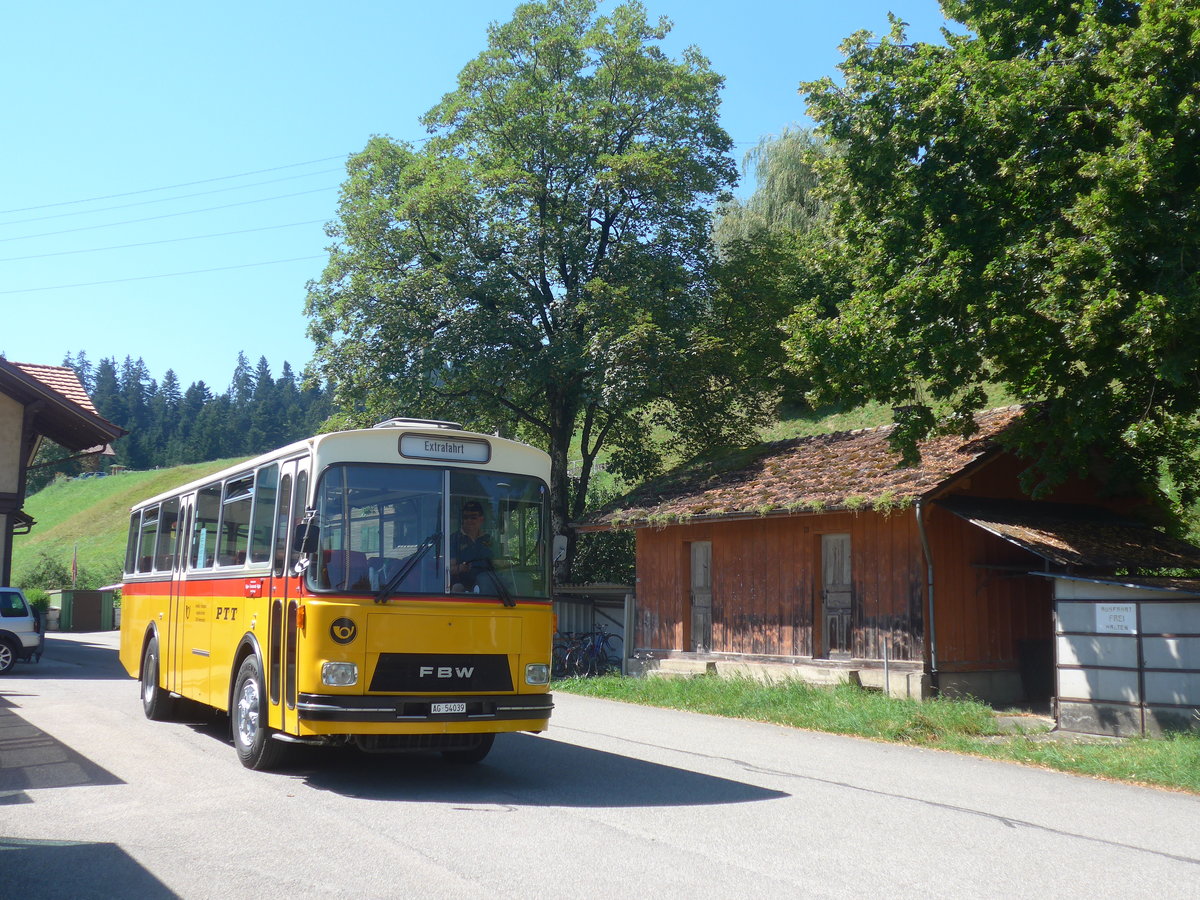 (219'574) - Birchler, Remetschwil - AG 54'039 - FBW/Tscher (ex Gerber, Winkel; ex Eggenberger, Mriken; ex Tanner, Bubendorf; ex P 24'803) am 9. August 2020 beim Bahnhof Emmenmatt