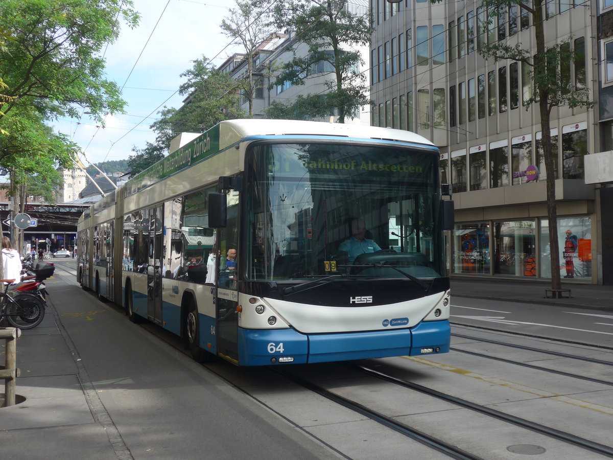 (220'965) - VBZ Zrich - Nr. 64 - Hess/Hess Doppelgelenktrolleybus am 22. September 2020 in Zrich, Lwenstrasse