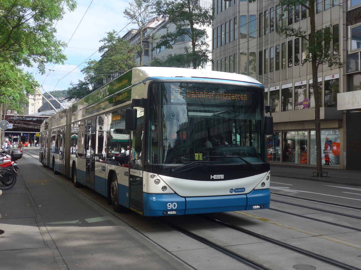 (220'967) - VBZ Zrich - Nr. 90 - Hess/Hess Doppelgelenktrolleybus am 22. September 2020 in Zrich, Lwenstrasse
