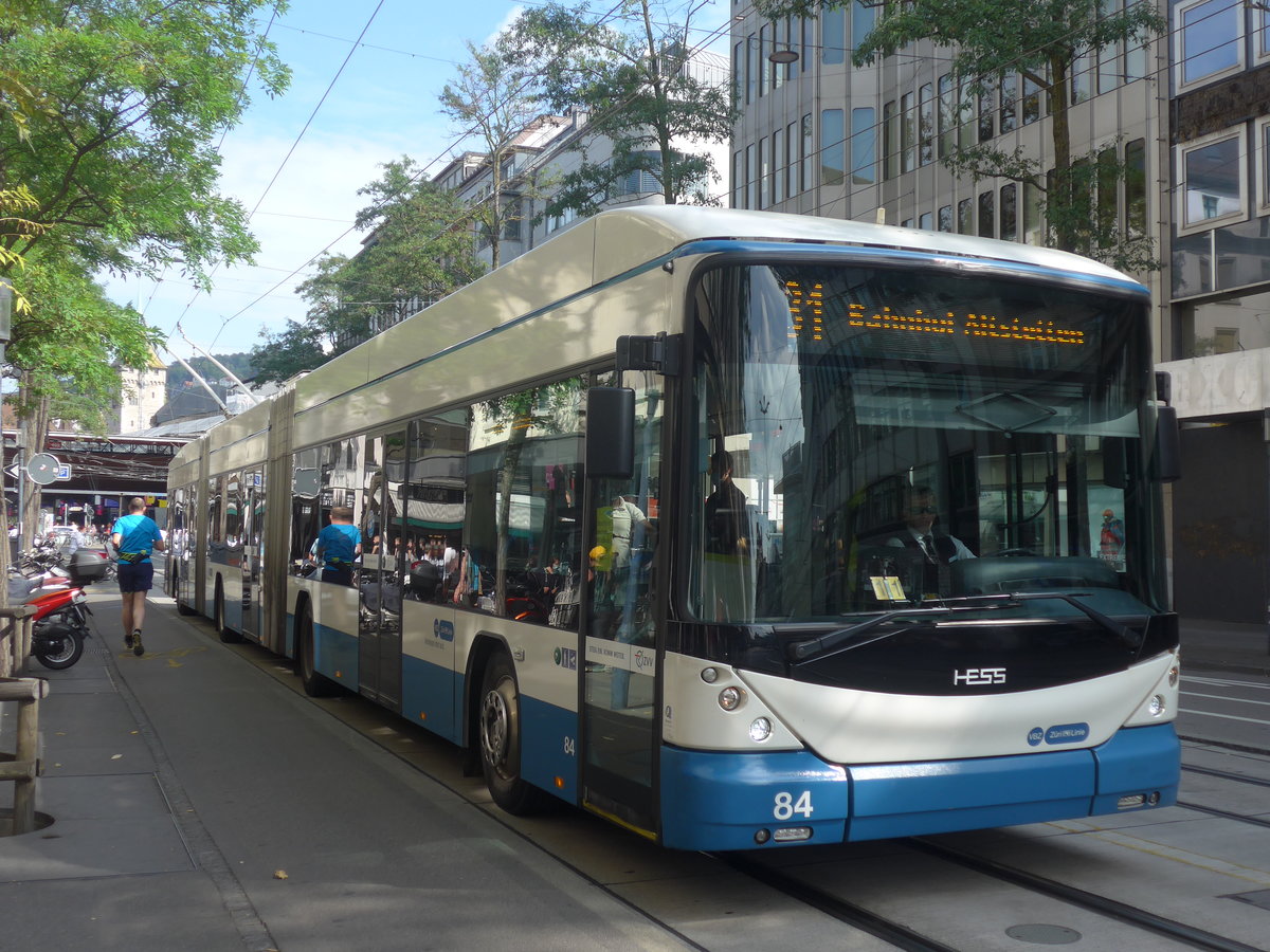 (220'972) - VBZ Zrich - Nr. 84 - Hess/Hess Doppelgelenktrolleybus am 22. September 2020 in Zrich, Lwenstrasse