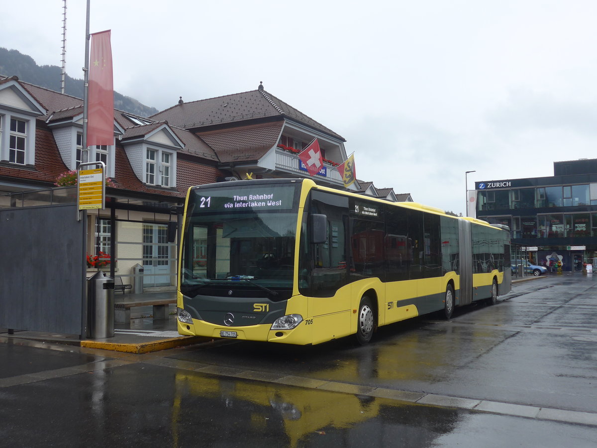 (221'663) - STI Thun - Nr. 705/BE 754'705 - Mercedes am 10. Oktober 2020 beim Bahnhof Interlaken Ost