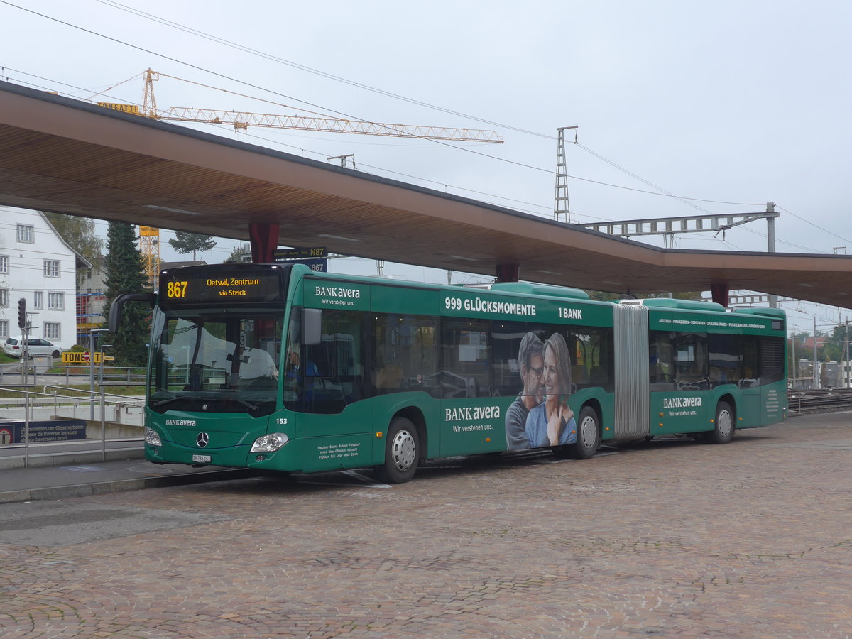 (221'790) - VZO Grningen - Nr. 153/ZH 781'153 - Mercedes am 12. Oktober 2020 beim Bahnhof Wetzikon