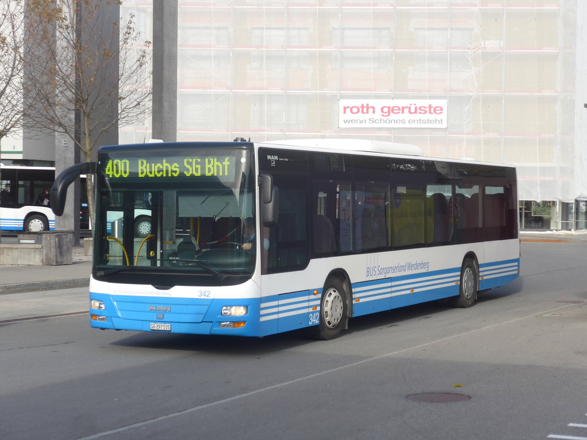 (222'369) - BSW Sargans - Nr. 342/SG 297'515 - MAN am 22. Oktober 2020 beim Bahnhof Sargans