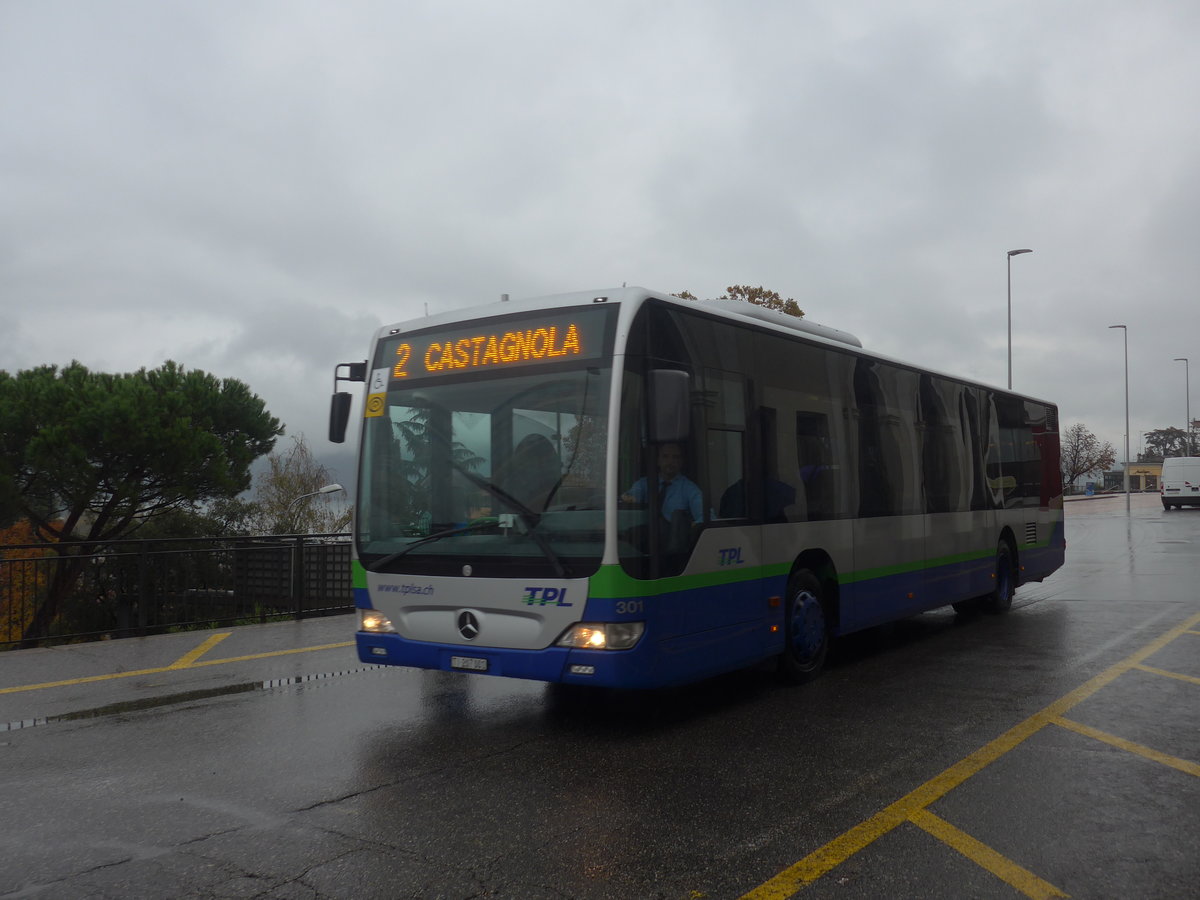 (222'559) - TPL Lugano - Nr. 301/TI 207'001 - Mercedes am 23. Oktober 2020 beim Bahnhof Lugano