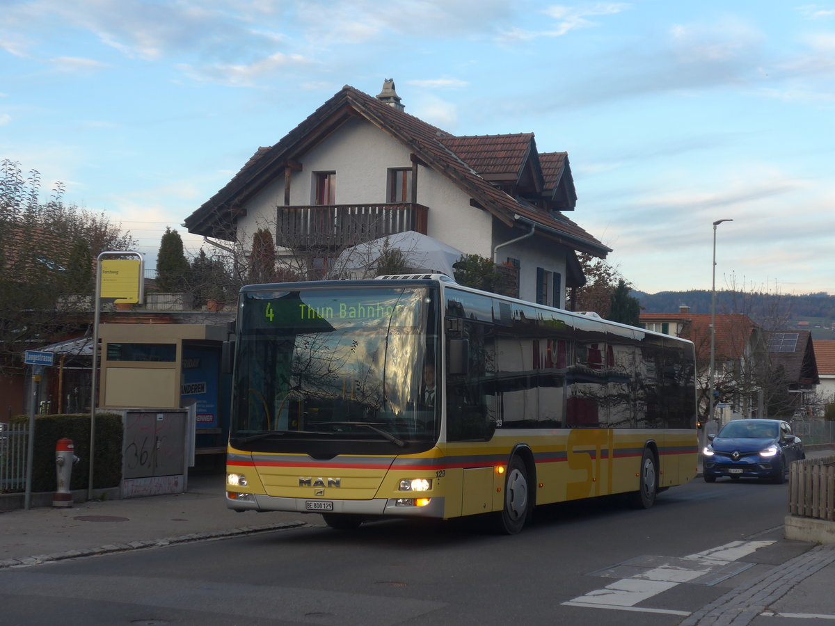 (222'859) - STI Thun - Nr. 129/BE 800'129 - MAN am 22. November 2020 in Thun-Lerchenfeld, Forstweg