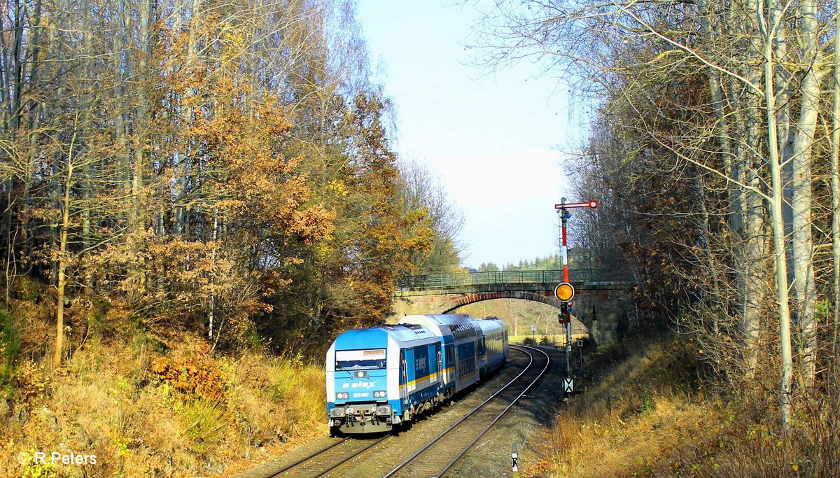 223 067 verlässt Reuth bei Erbendorf mit dem ALX84115 Hof - München. 13.11.16