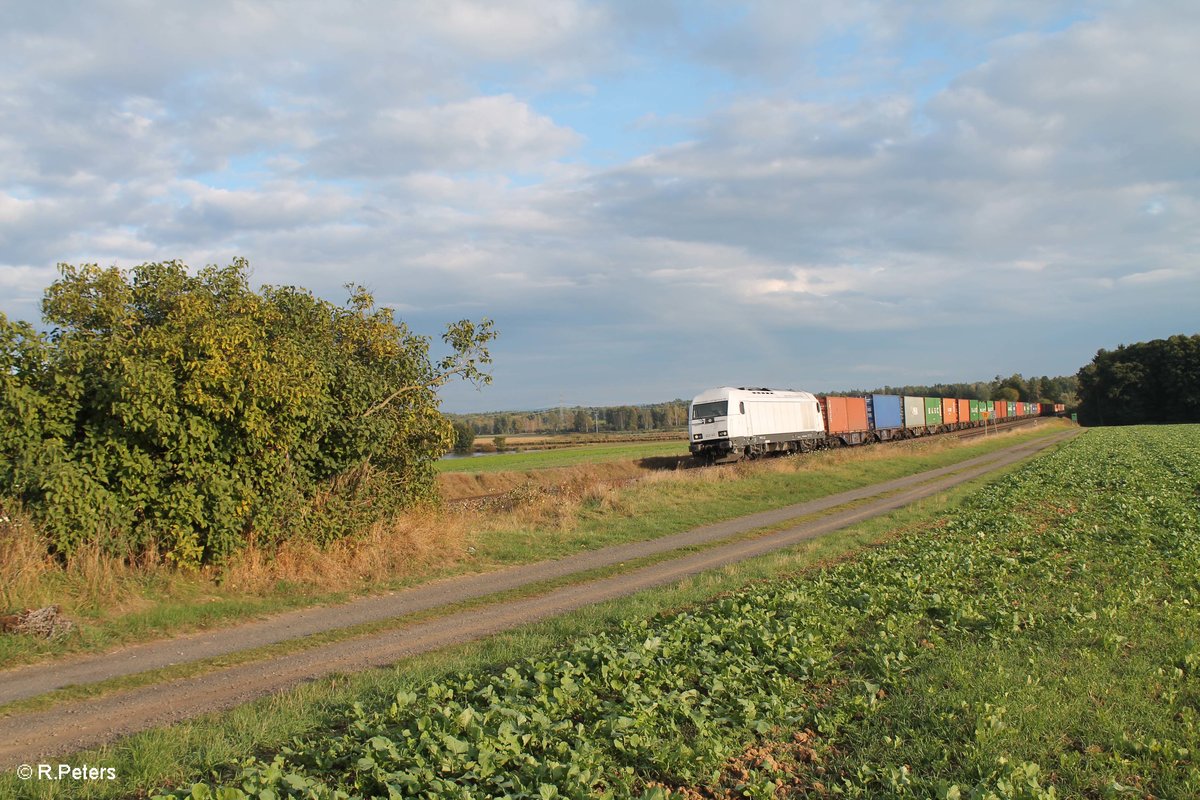 223 143 mit dem Wiesau Containerzug bei Oberteich 10.10.16