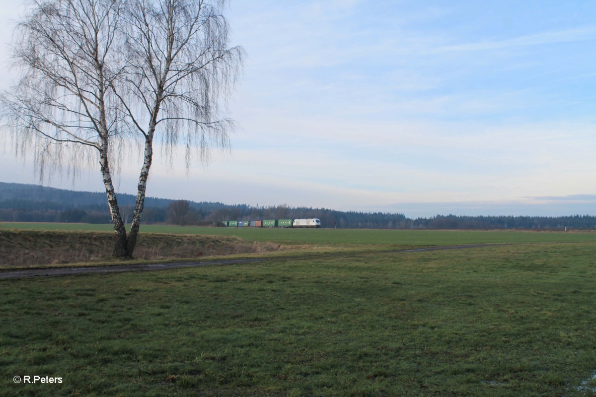 223 143 zieht bei Oberteich den Containerzug Hamburg - Wiesau. 07.02.16